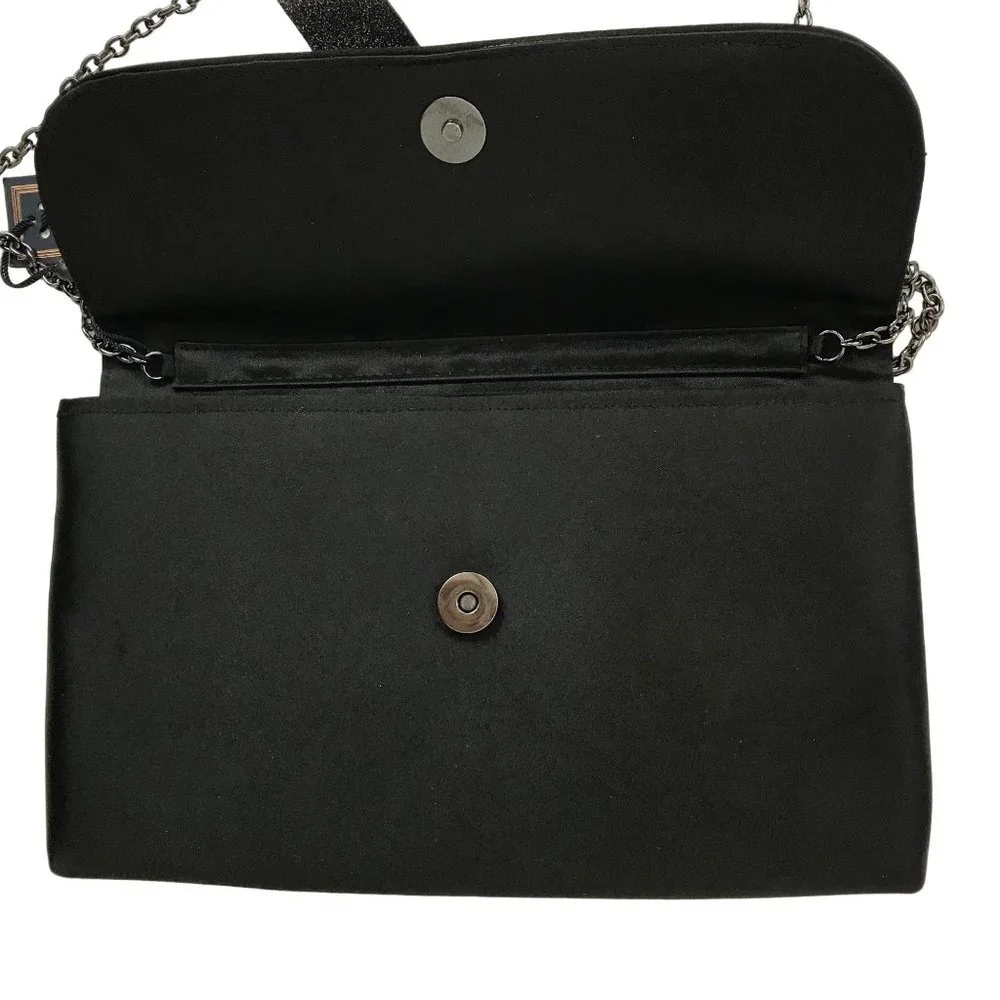 NWT La Regale Womens Black Bow Snap Closure Chain Strap Small Purse - Picture 4 of 5